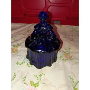 Mosser Cobalt Blue Glass Colonial Lady Trinket Dish